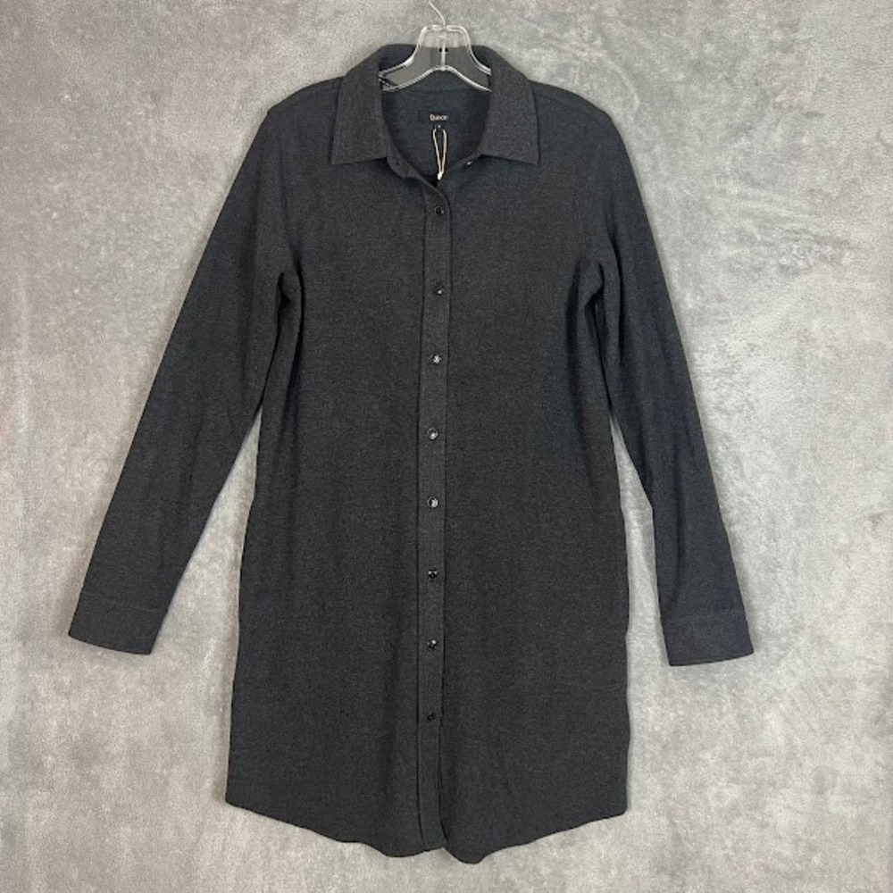 NWT Quince Stretch Sweater Fleece Shirt Dress Womens S Gray Minimalist Casual
